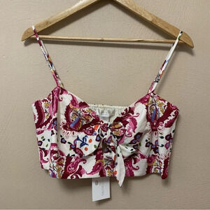 Caroline Constas Linen Blend Knot Crop Top Size Large NWT New